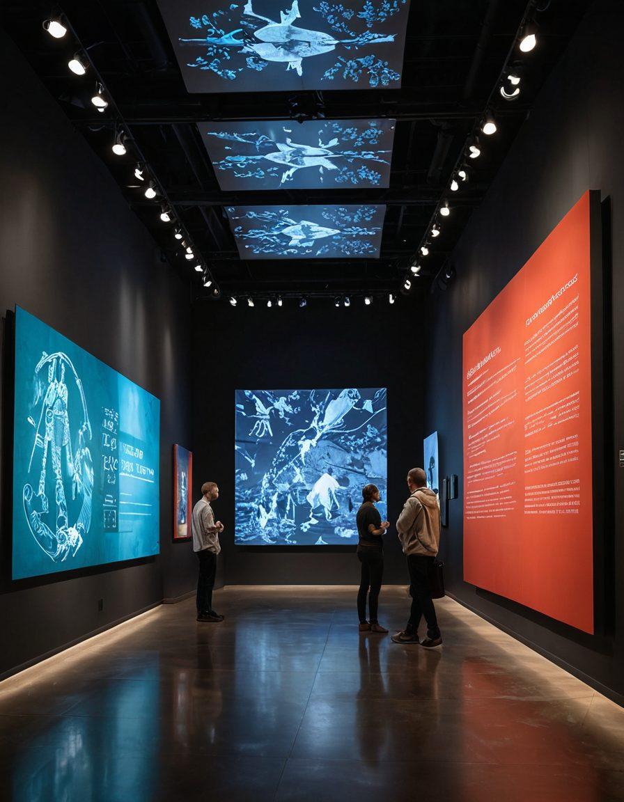 A captivating exhibition scene showcasing diverse cultural artifacts from around the world, displayed in a modern, well-lit gallery setting. Visitors of various backgrounds engage with the artifacts, their expressions reflecting curiosity and wonder. Interactive digital screens provide information alongside the objects, integrating technology with tradition. The atmosphere is vibrant and inspiring, emphasizing the connection between history and audience engagement. super-realistic. vibrant colors. contemporary art style.